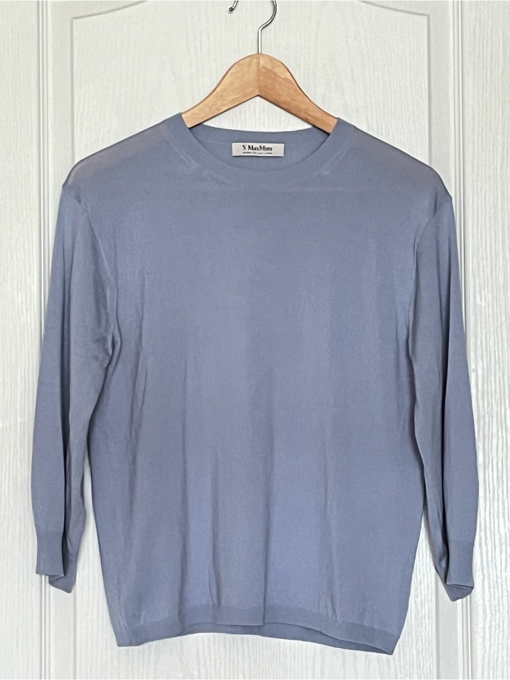 'S Max Mara Light Blue 100% Virgin Wool‎ Fine Knit Crewneck Sweater Size M